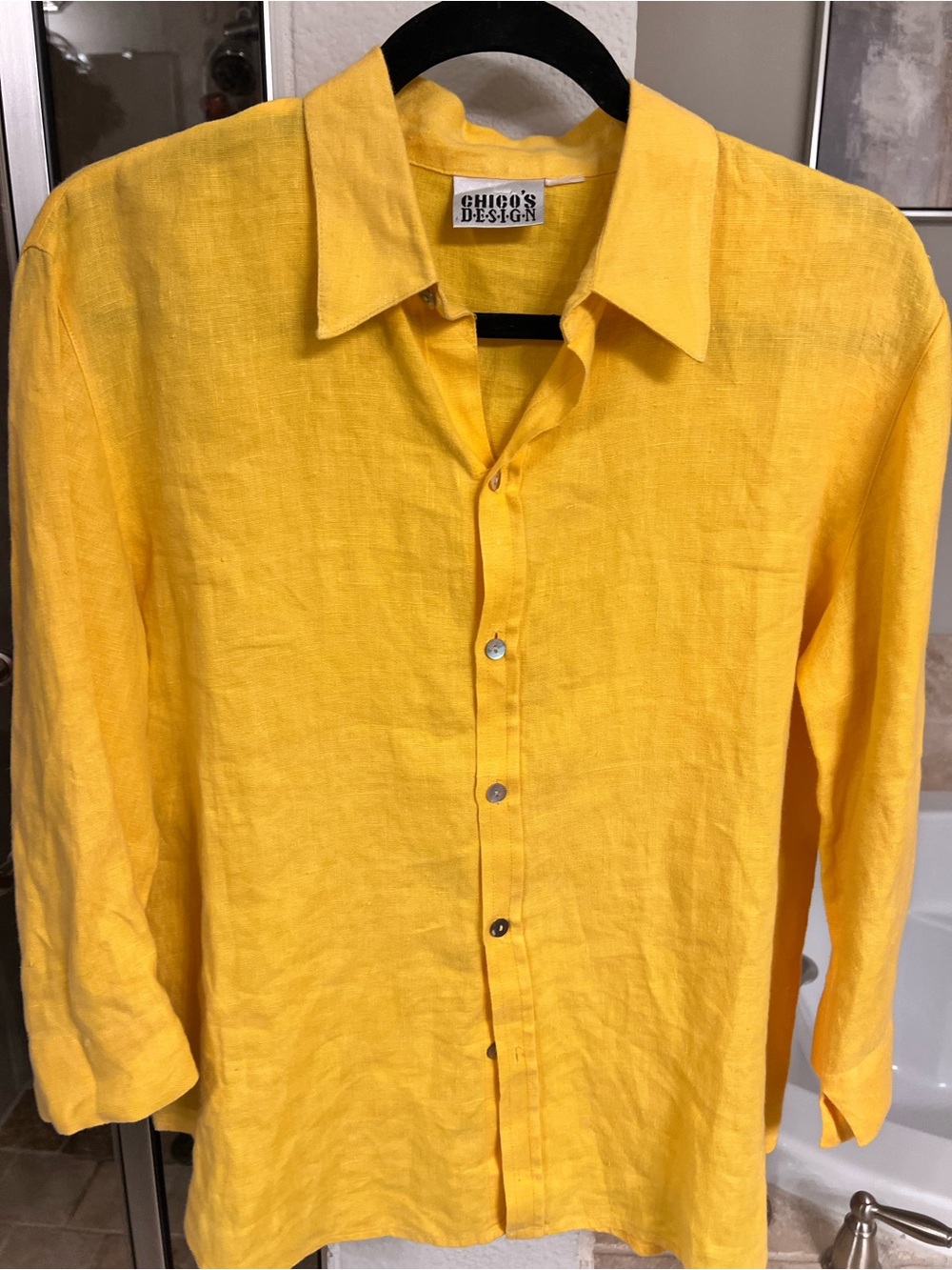 Chico's Bright Yellow Linen Button-Down Shirt